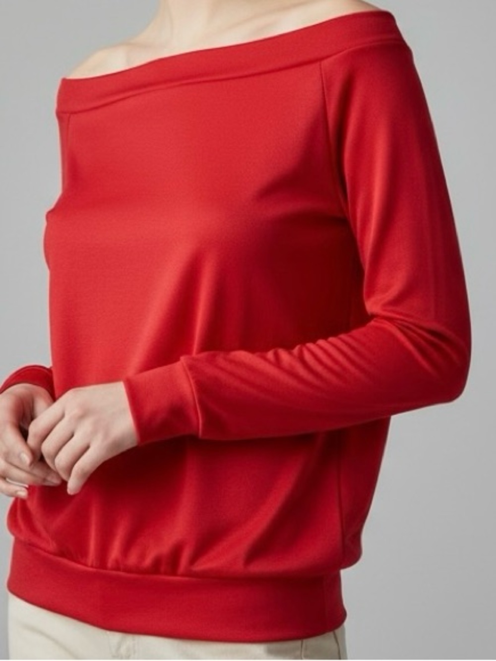Women’s Long Sleeve Red Boatneck Top